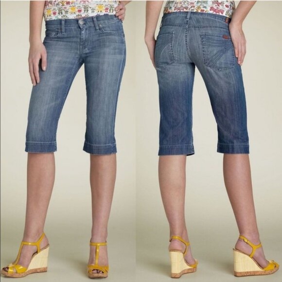 7 For All Mankind Dojo Denim Blue Bermuda Jean Shorts Size 29 - Picture 1 of 12